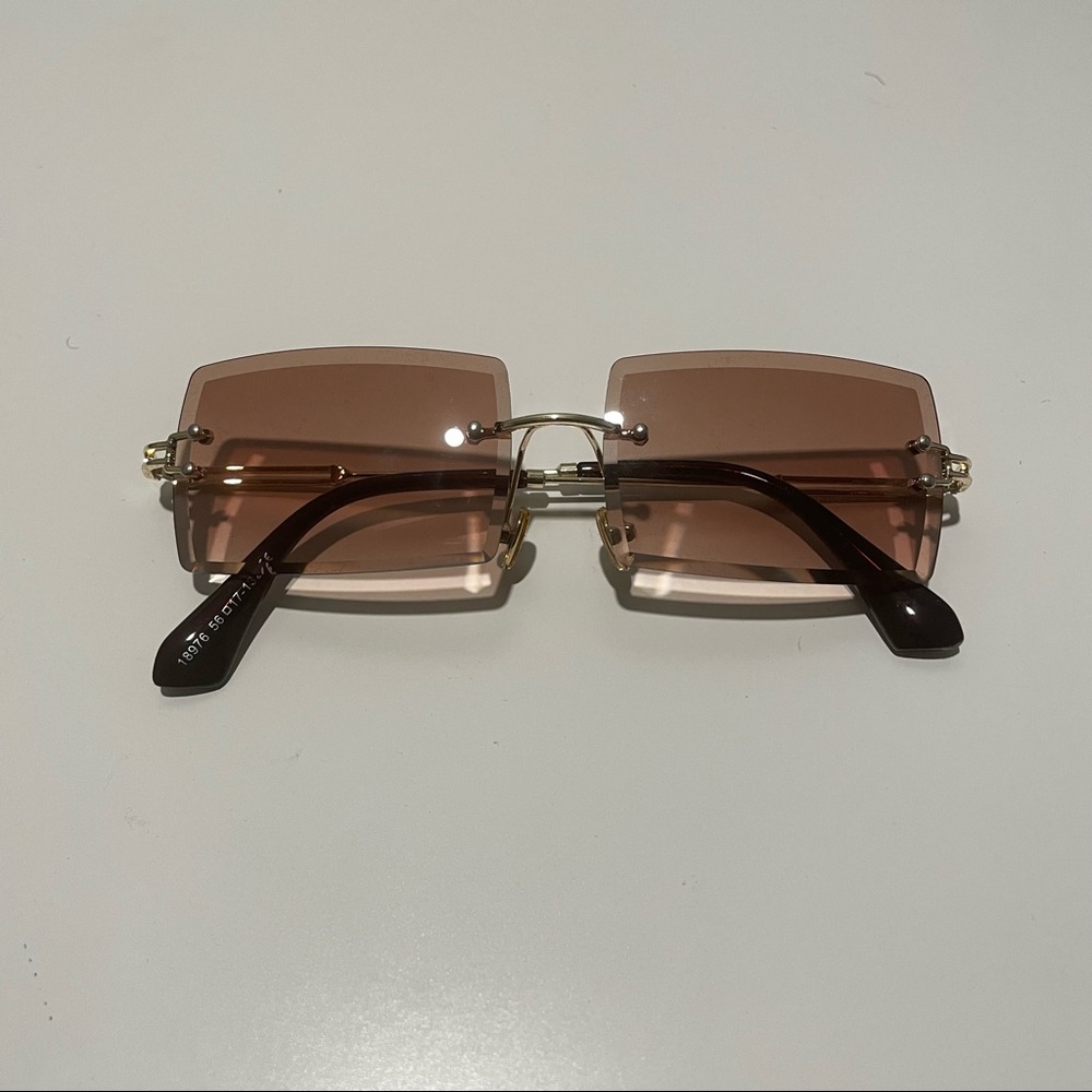 90’s Y2K Rimless Sunglasses - Brown & Gold